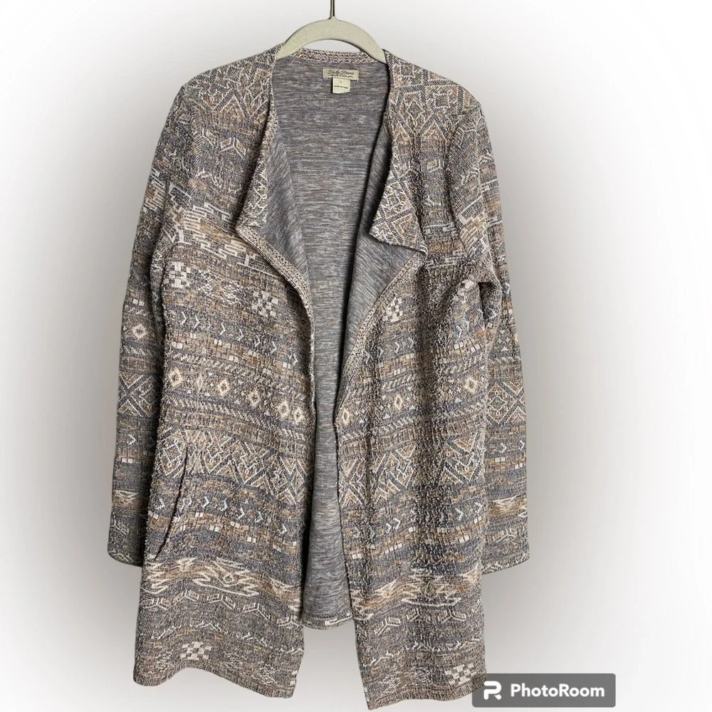 LUCKY Brand Cotton-Linen Tweed Aztec Print Cardigan Size Large